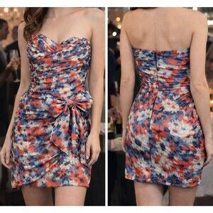 Strapless Floral Party Dress with Bow Sash | XSmall | New No Tags